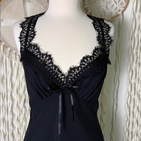 A.B.S | Allen Schwartz Vintage Black Slip Dress with Lace Straps size 12/P - Picture 2 of 11